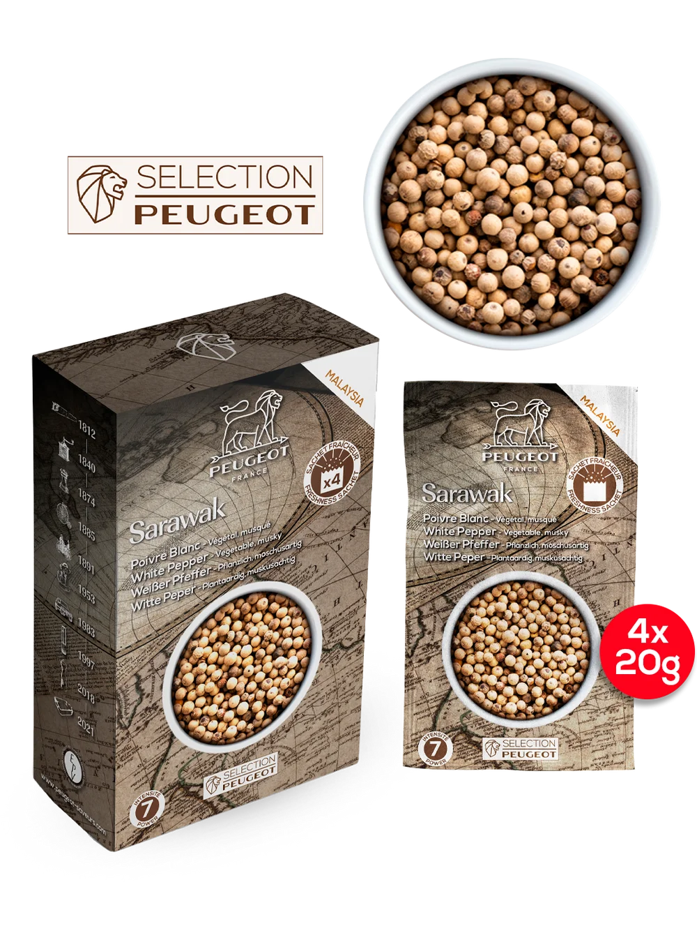 Peugeot Sarawak pepř bílý 80 g ( 4 x 20 g)