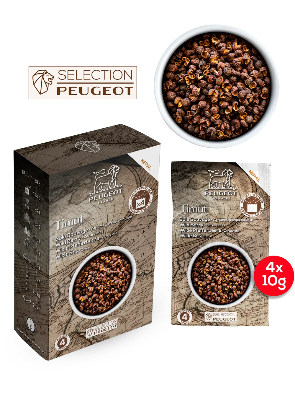 Černý divoký pepř Timut, 4 x 10 g 