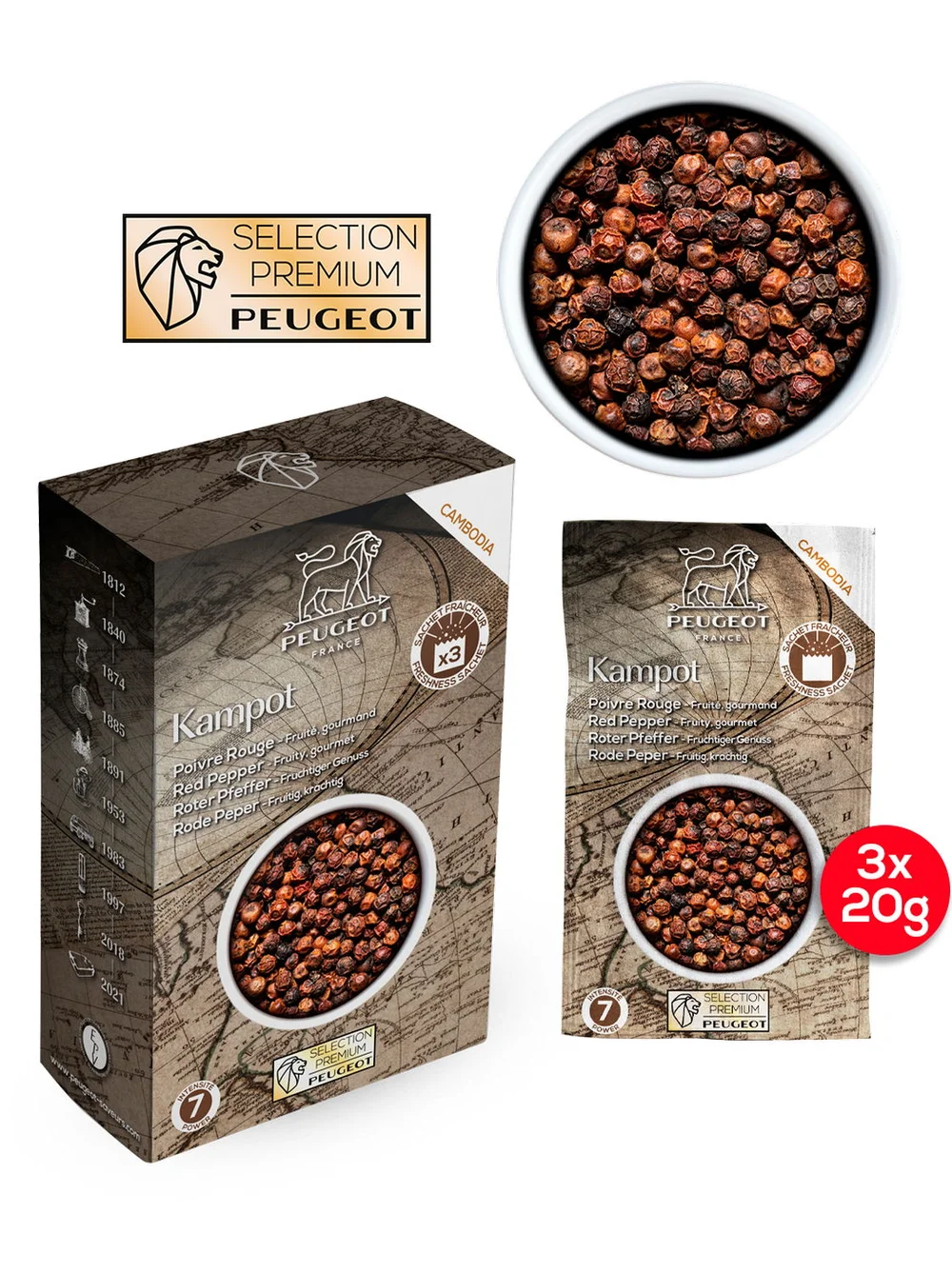 Červený pepř Kampot Premium, 3 x 20 g 