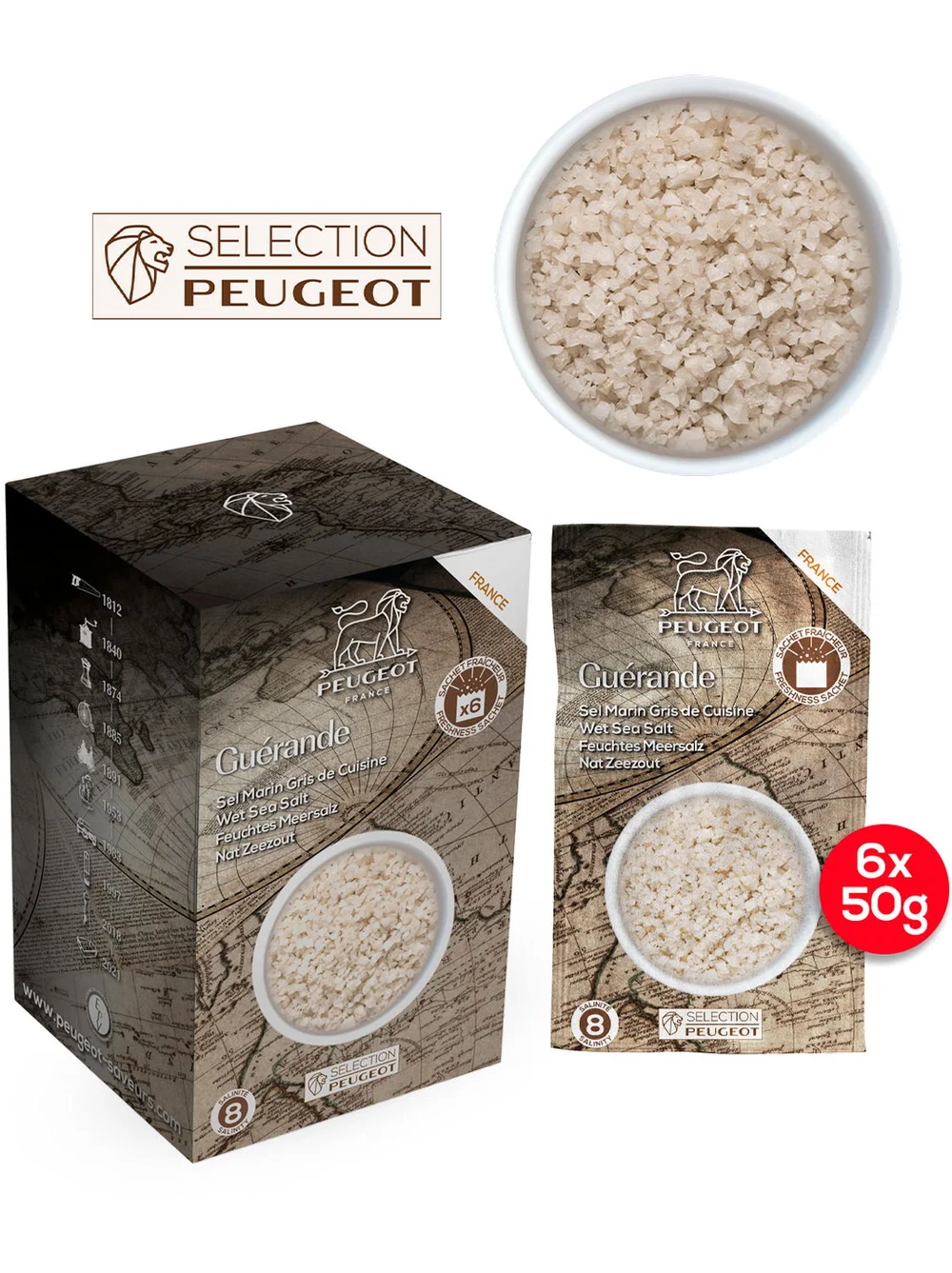 Vlhká mořská sůl Guérande, 6 x 50 g