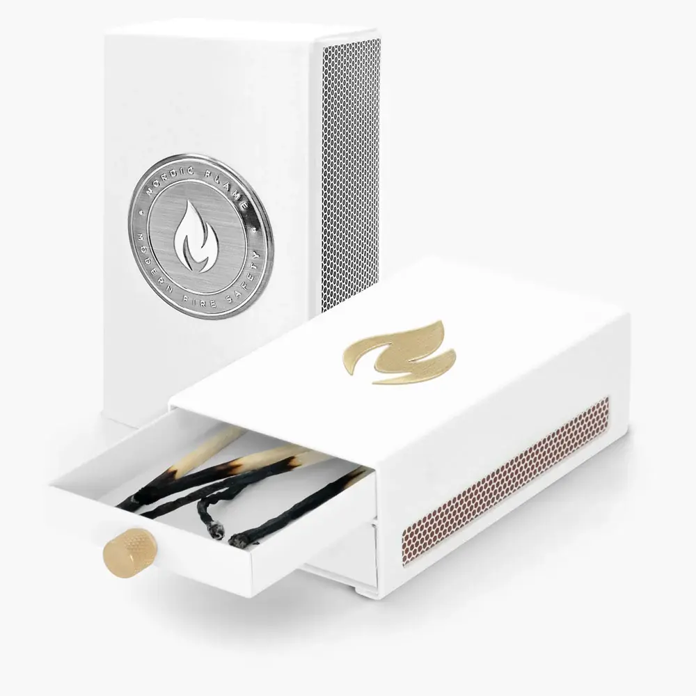 Kovová dóza na krbové zápalky, bílá