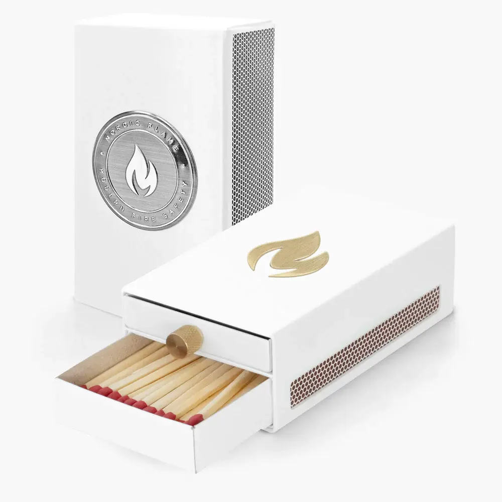 Kovová dóza na krbové zápalky, bílá