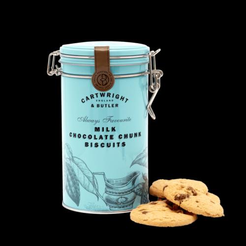 CARTWRIGHT & BUTLER Sušenky s kousky mléčné čokolády v kovové dóze 200g