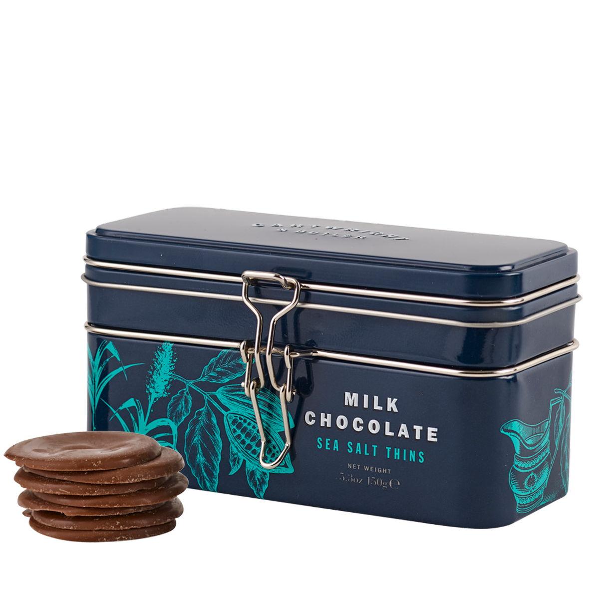 CARTWRIGHT & BUTLER Čokoládové plátky s mořskou solí v kovové dóze 150g