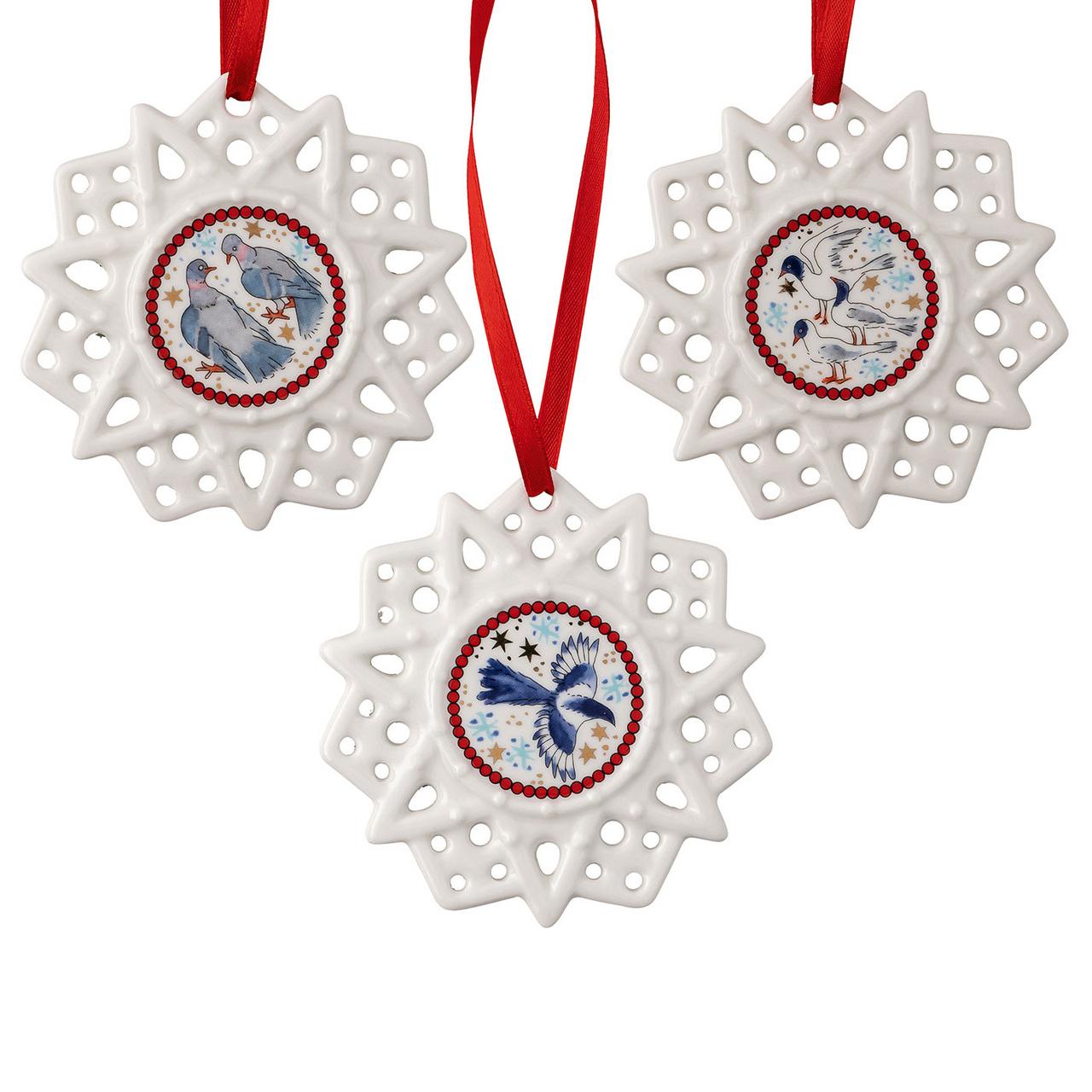 Porcelánová ozdoba Vločka, motiv Straka, Christmas Sounds, Ø 7,5 cm