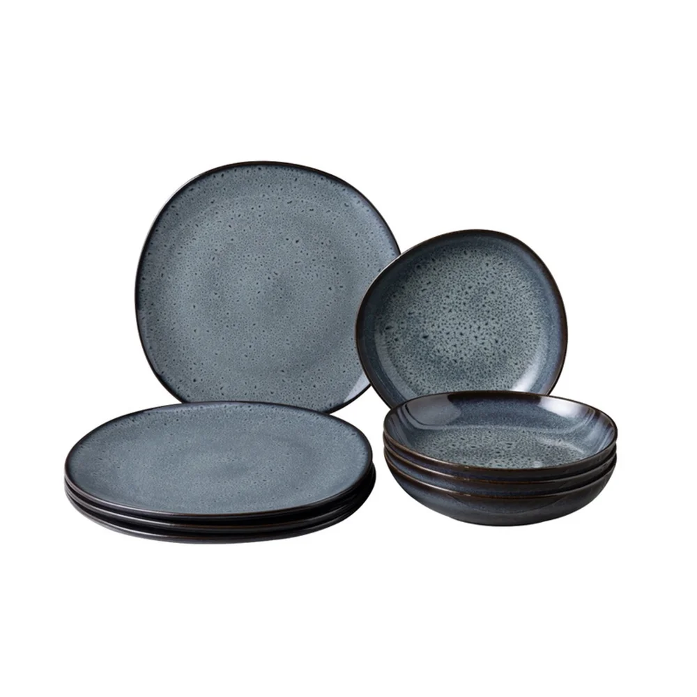 Sada kameninových talířů Lave Gris, 8 ks