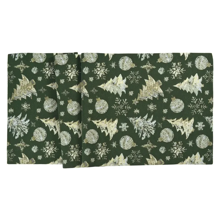 Žakárový běhoun na stůl Crystal Tree, 40 x 100 cm, green