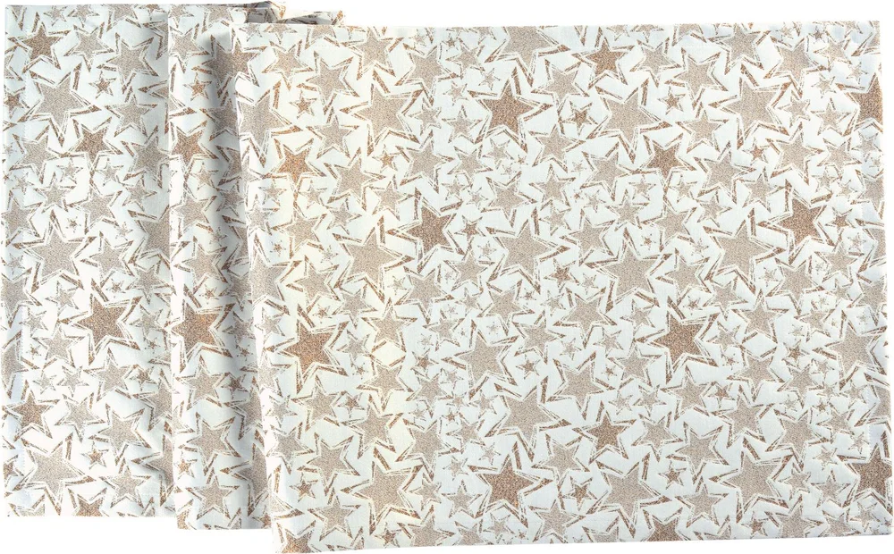 Běhoun na stůl Stelle s motivem hvězd. Rozměr 40 x 100 cm, ecru / copper