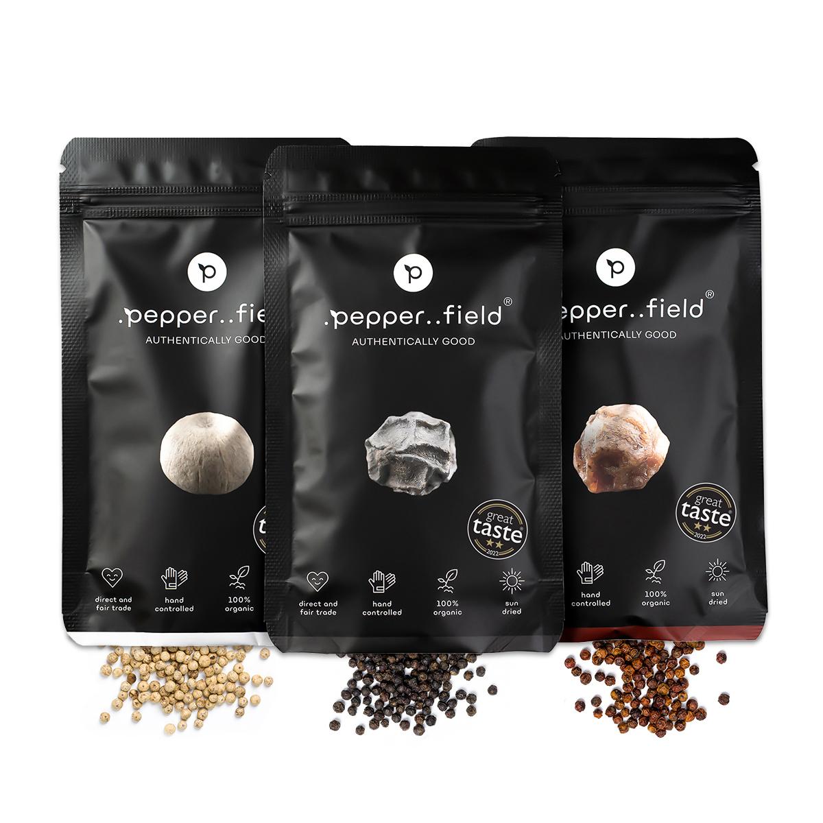 Sada kampotských pepřů - černý, červený, bílý - 3 x 50 g