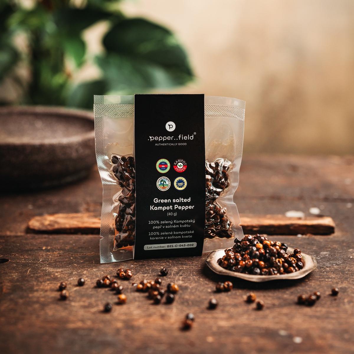 Zelený Kampotský pepř v solném květu malý, 40 g