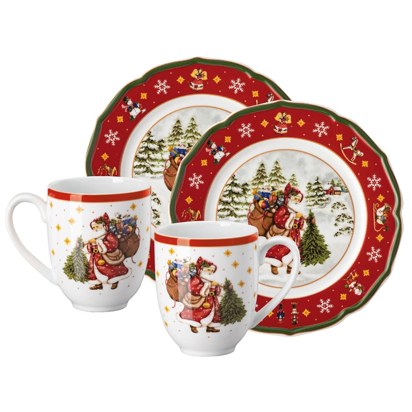Vánoční sada porcelánu Happy Wintertime, 4 ks, červená