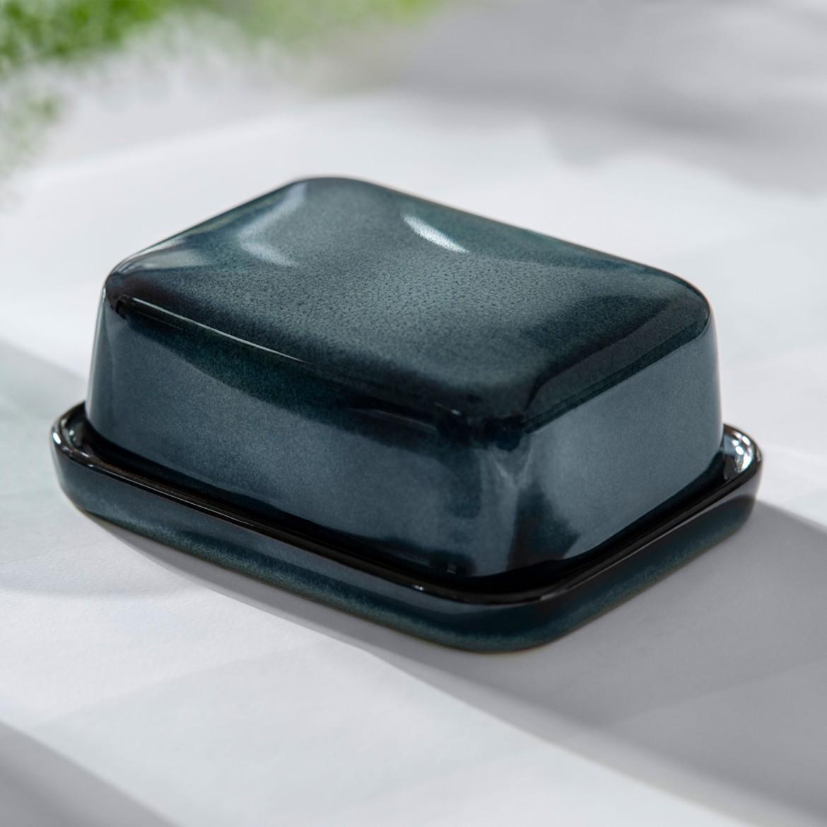 Kameninová dóza na máslo Lave gris, 14,7 x 11,7 cm