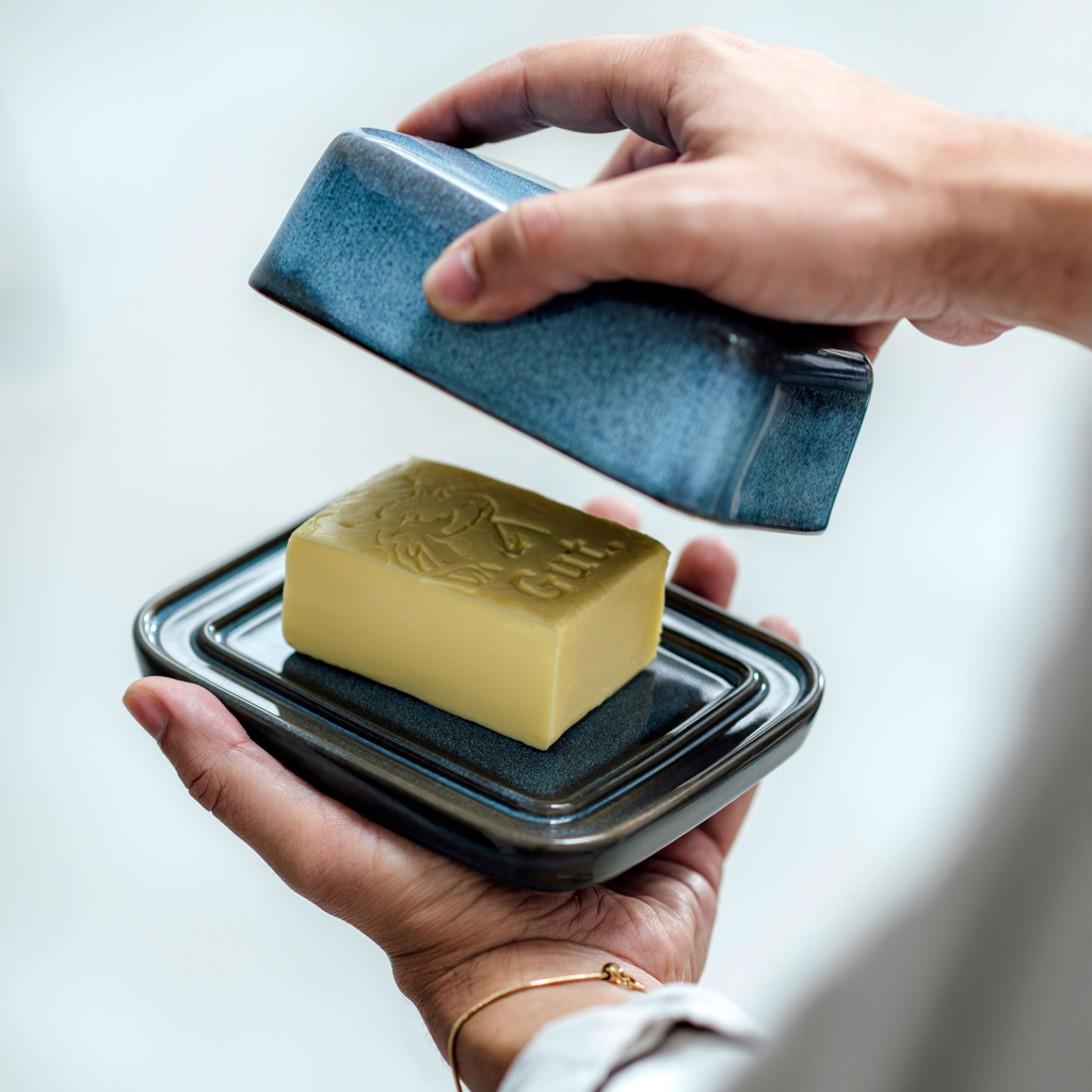 Kameninová dóza na máslo Lave glacé, 14,7 x 11,7 cm