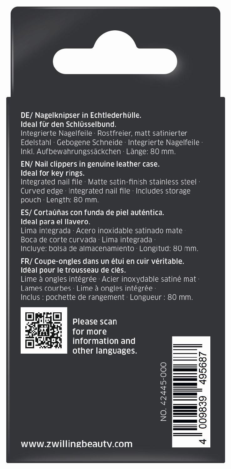 Klíčenka se štípátkem na nehty Classic v koženém pouzdře, černá