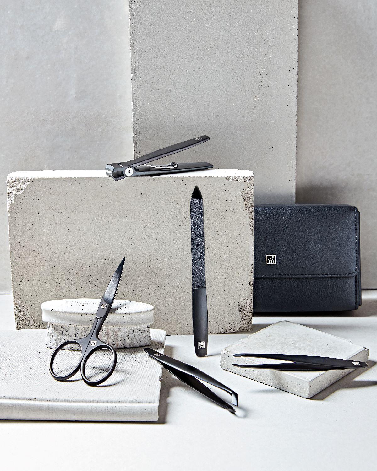 Pánská manikúra Premium Black s nůžkami a štípátkem, čená kůže, 5 ks