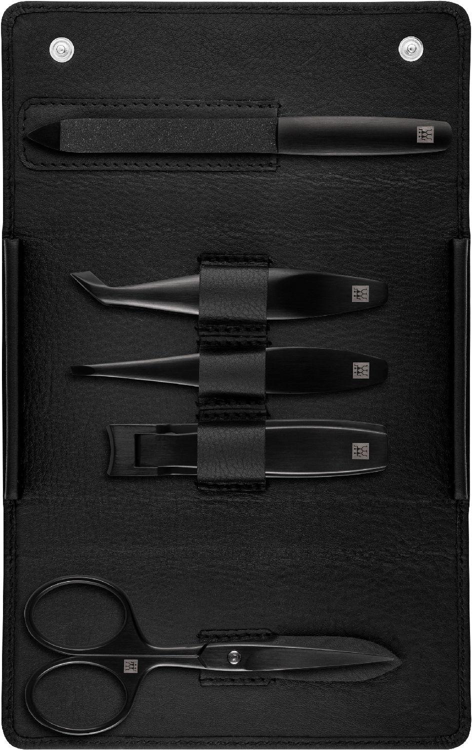 Pánská manikúra Premium Black s nůžkami a štípátkem, čená kůže, 5 ks