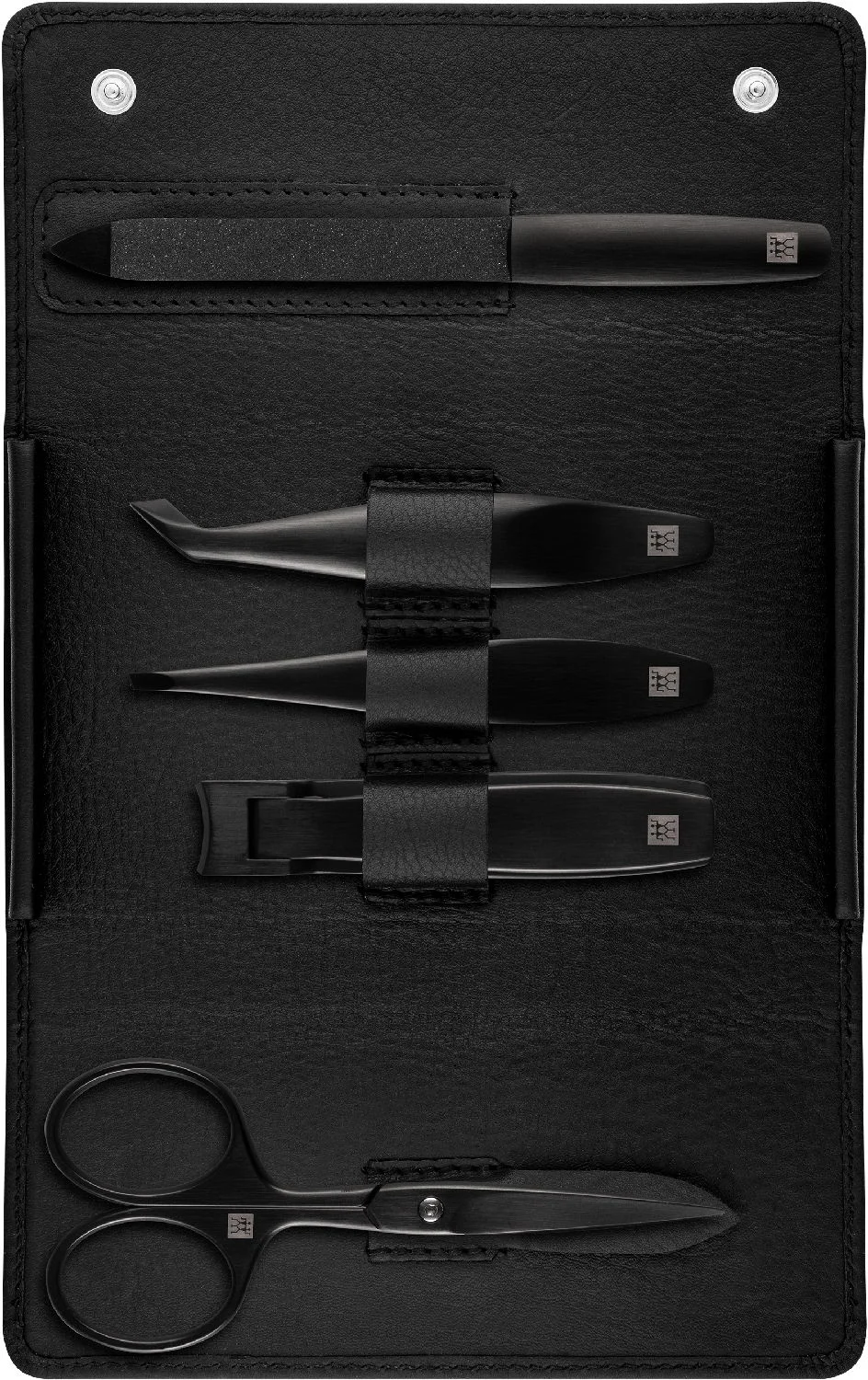 Pánská manikúra Premium Black s nůžkami a štípátkem, čená kůže, 5 ks