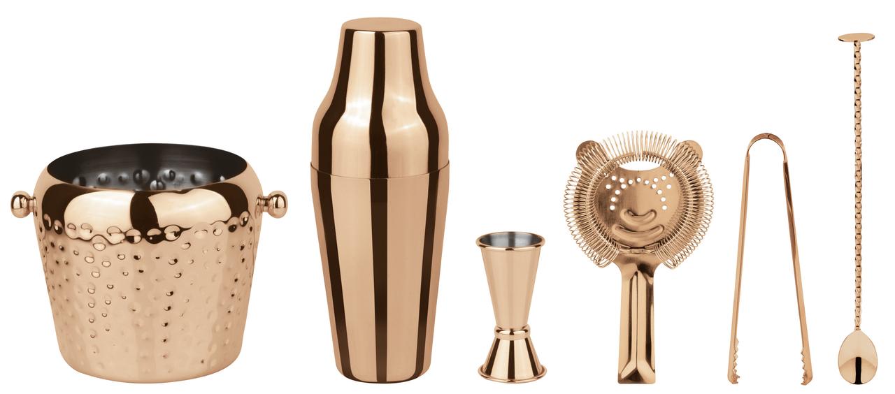 Set na přípravu koktejlů, 6ks, měděná