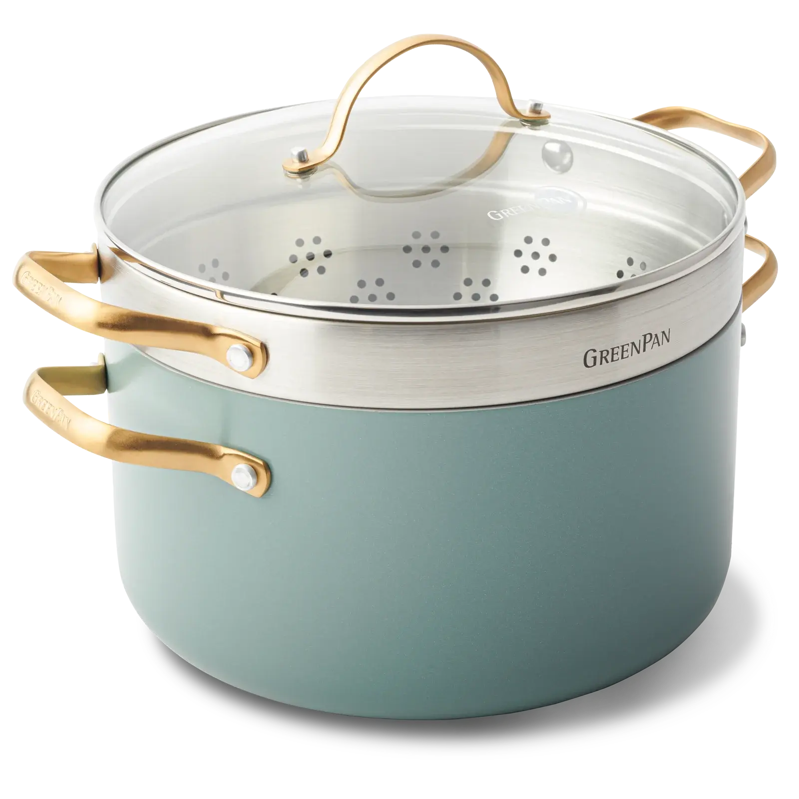 Hrnec s nepřilnavým keramickým povrchem se skleněnou poklicí a cedníkem, 24 cm, zelená