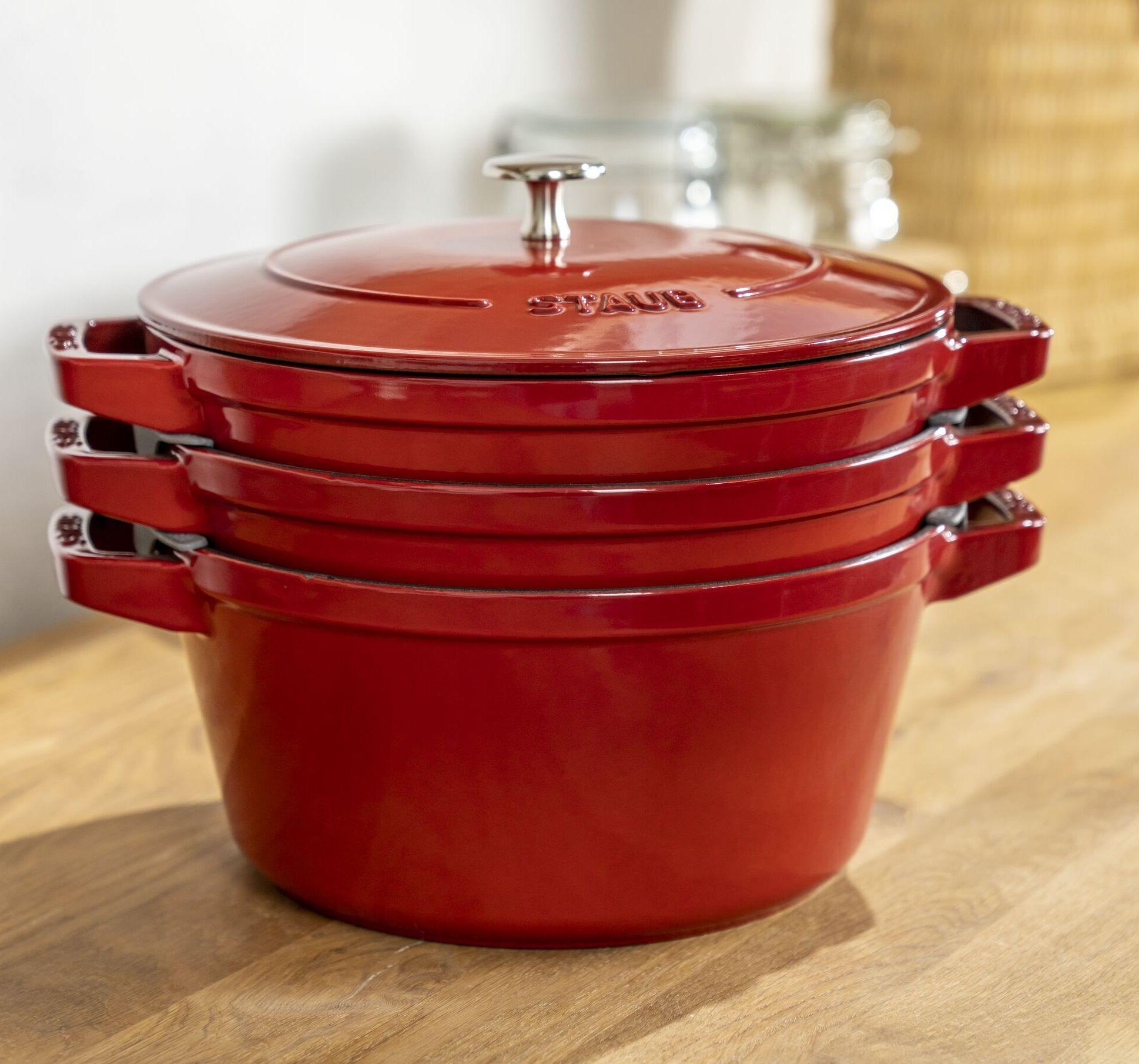 Sada 3v1: litinový hrnec, kastrol a pánev s poklicí, Ø 24 cm, červená