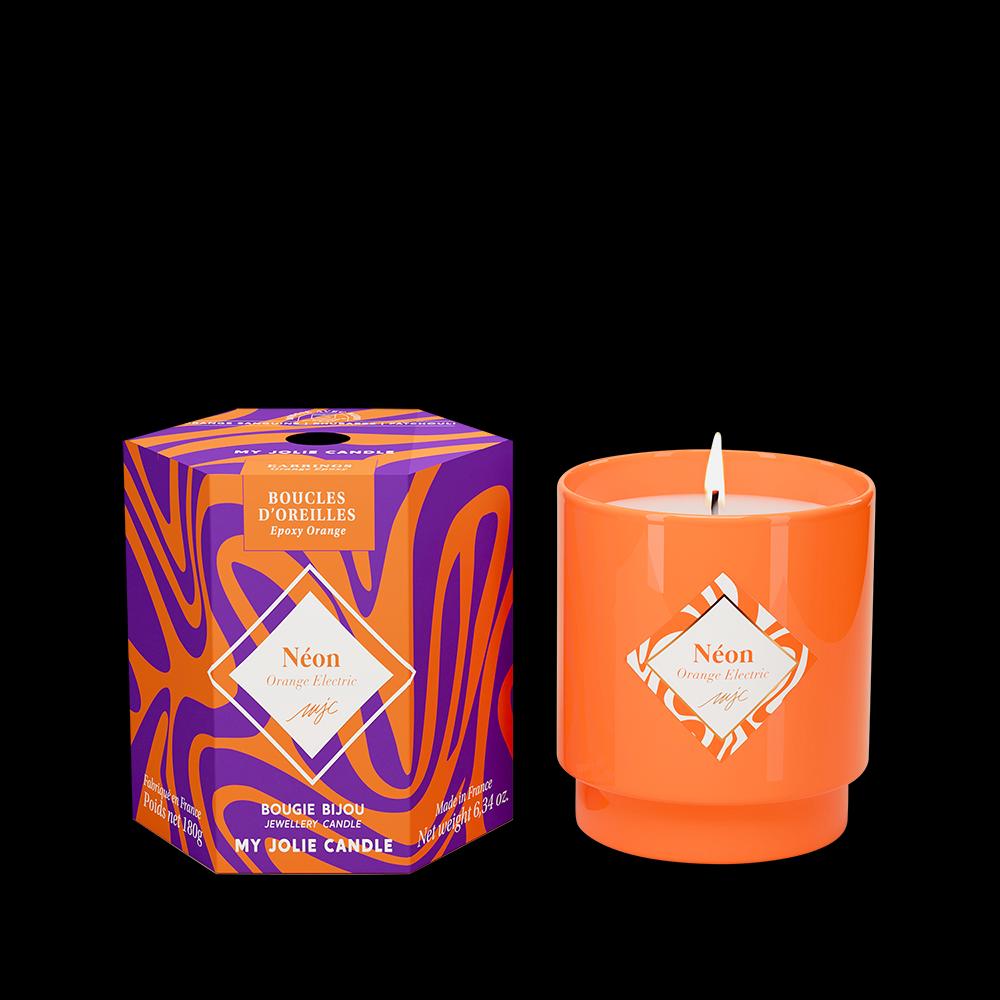 Vonná svíčka Neon Orange s oranžovými náušnicemi, 180 g