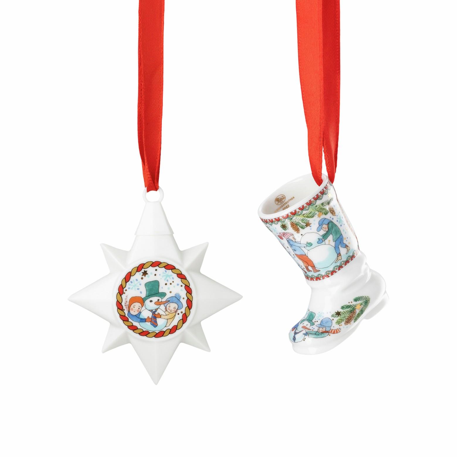 Vánoční set porcelánové Mini ozdoby hvězda/bota, Vánoční radovánky, Ø 6,5/5,2 cm