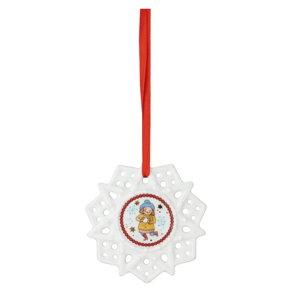 Porcelánová ozdoba Vločka, motiv Děvčátko, Vánoční radovánky, Ø 8 cm