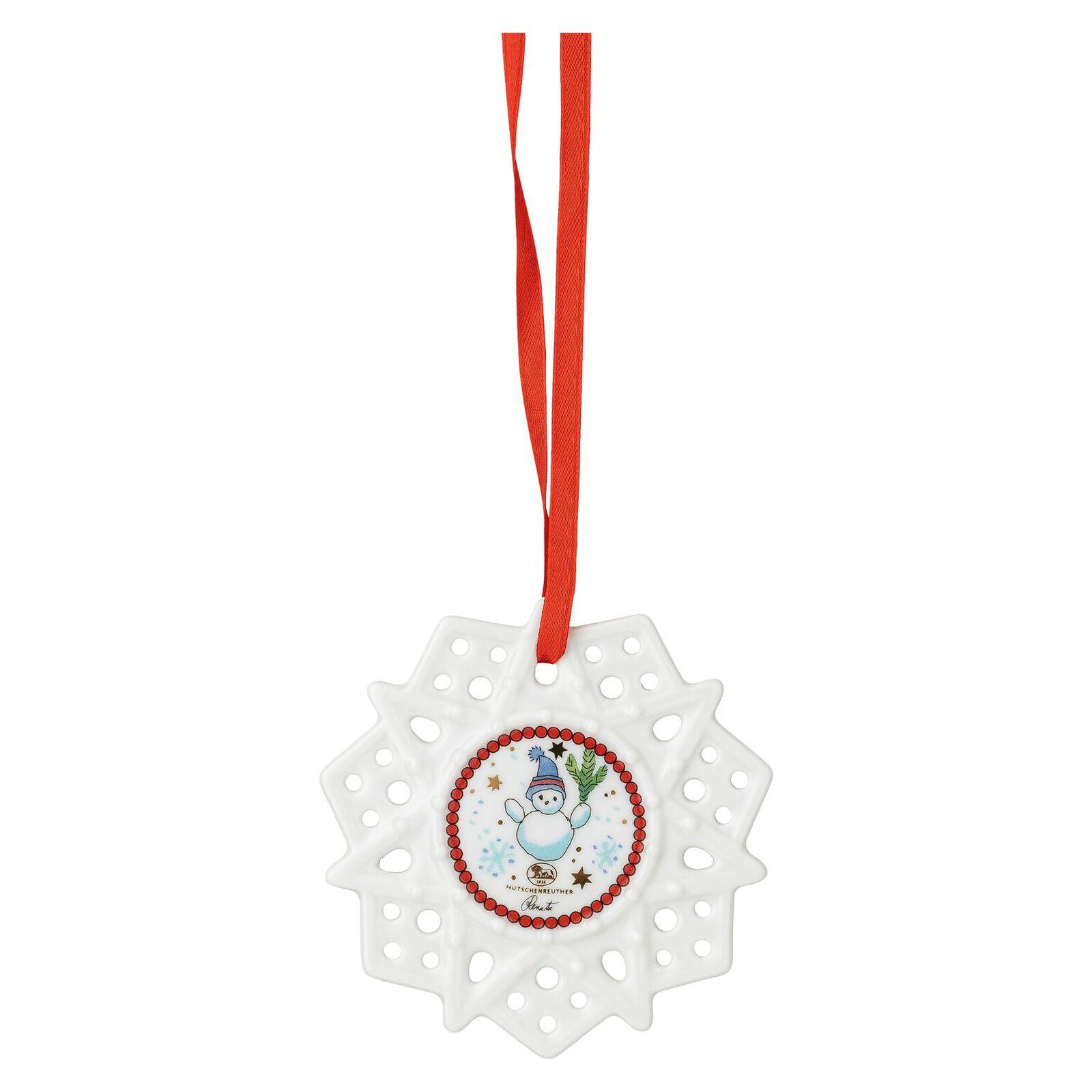 Porcelánová ozdoba Vločka, motiv Chlapec, Vánoční radovánky, Ø 8 cm