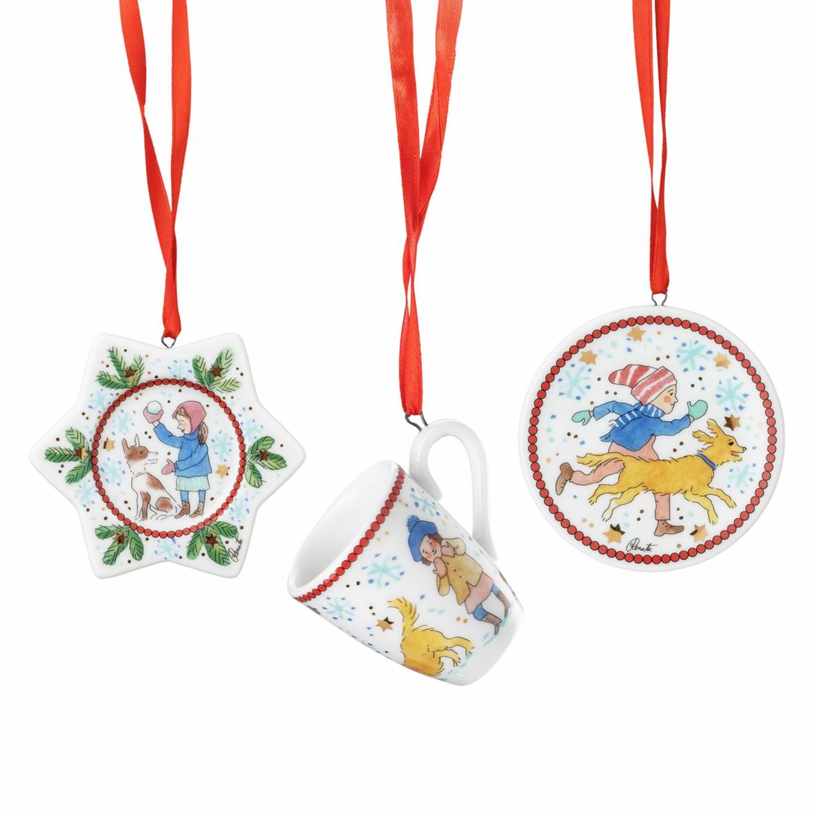 Vánoční set 3 porcelánové mini ozdoby, Vánoční radovánky, 6 cm