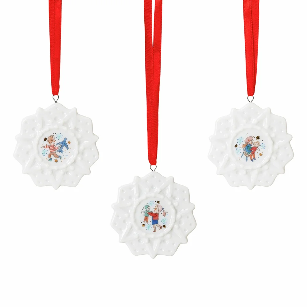 Vánoční set 3 porcelánové Mini ozdoby vločky, Vánoční radovánky, Ø 6 cm