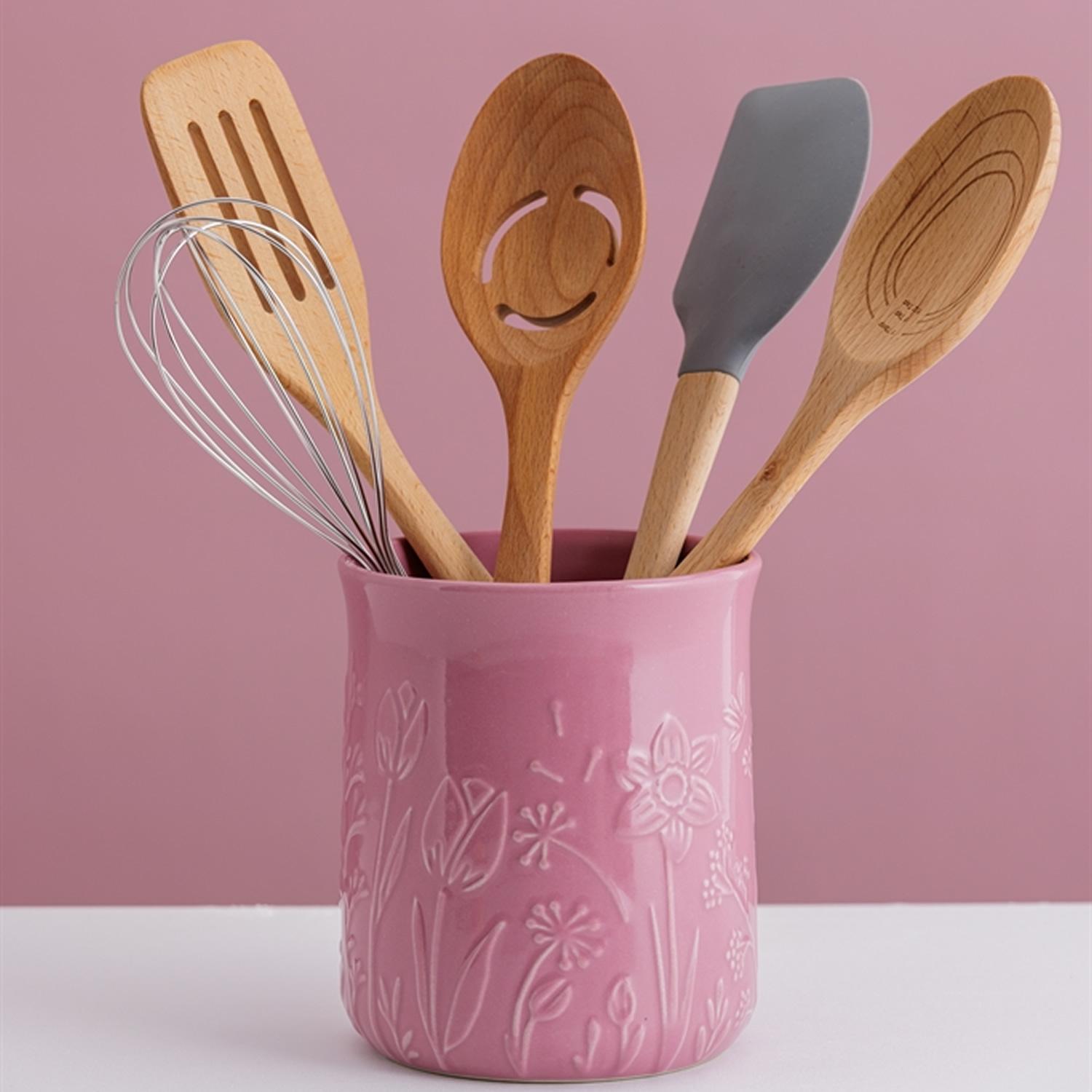 Kameninová nádoba na kuchyňské nástroje, In the Meadow, 12,5 x 15 cm, růžová