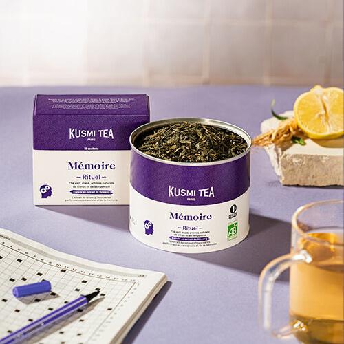 Sypaný zelený čaj s ženšenem pro lepší paměť Memory Ritual Bio, kovová dóza 100 g