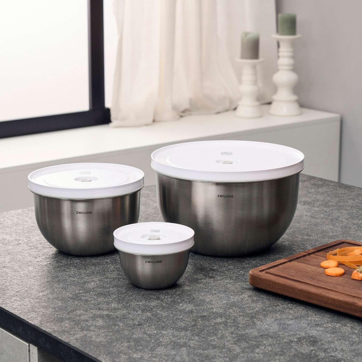 Sada vakuovacích nerezových mís s víčky Fresh & Save, Ø 12 / 18 / 24 cm, 3 ks