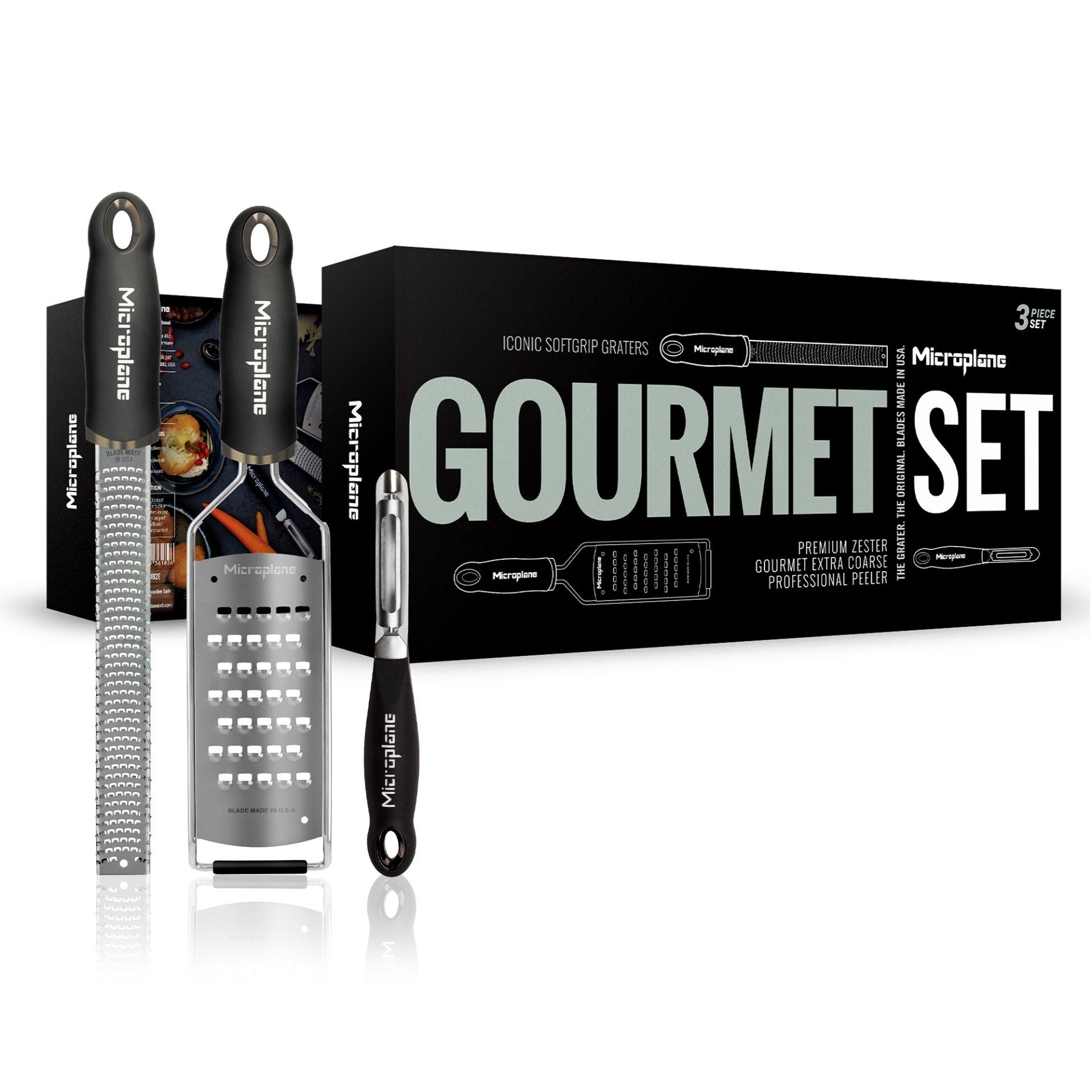 Microplane Gourmet set struhadel 2ks se škrabkou (46020+45008+48091), černá rukojeť