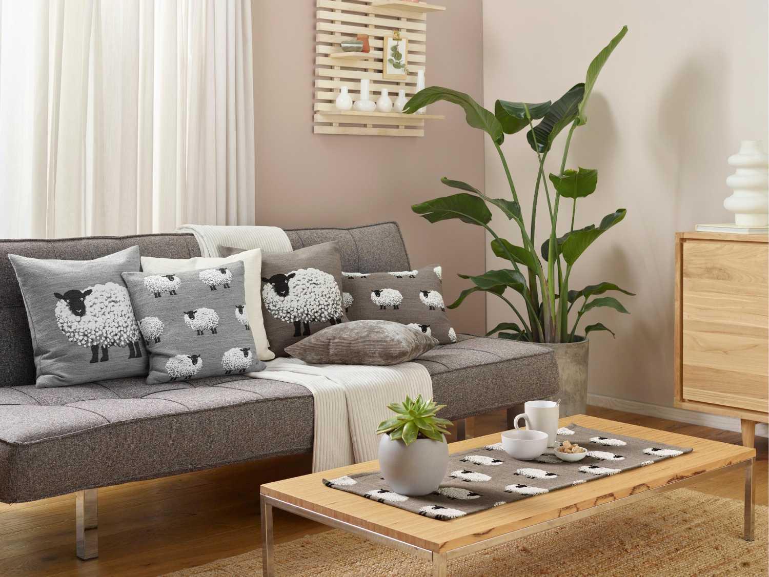 Běhoun na stůl Fluffy Gang, 40 x 93 cm, taupe