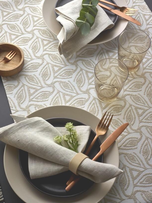 Žakárový běhoun na stůl Lanika, 40 x 100 cm, ecru/beige