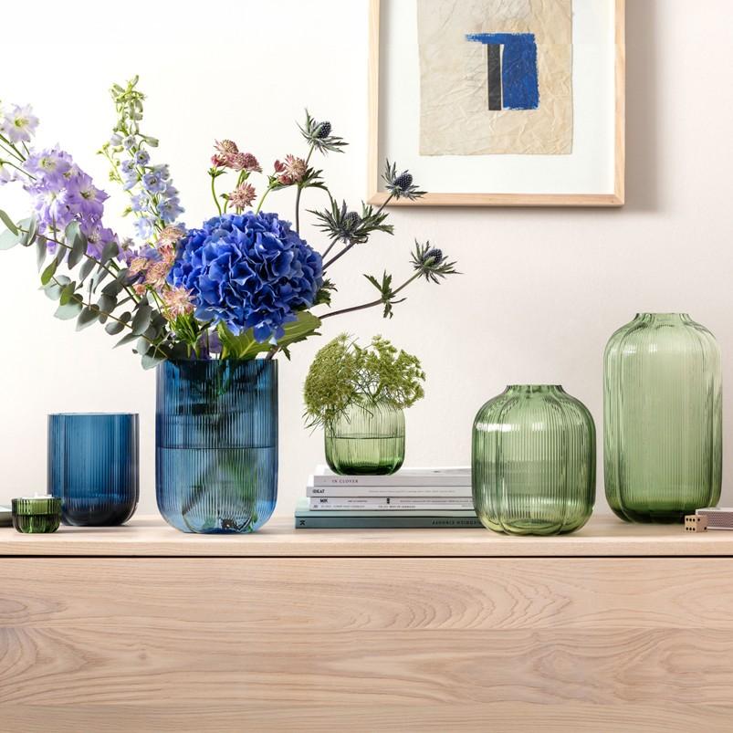 Skleněná váza Fleur, 22,5 cm, modrá