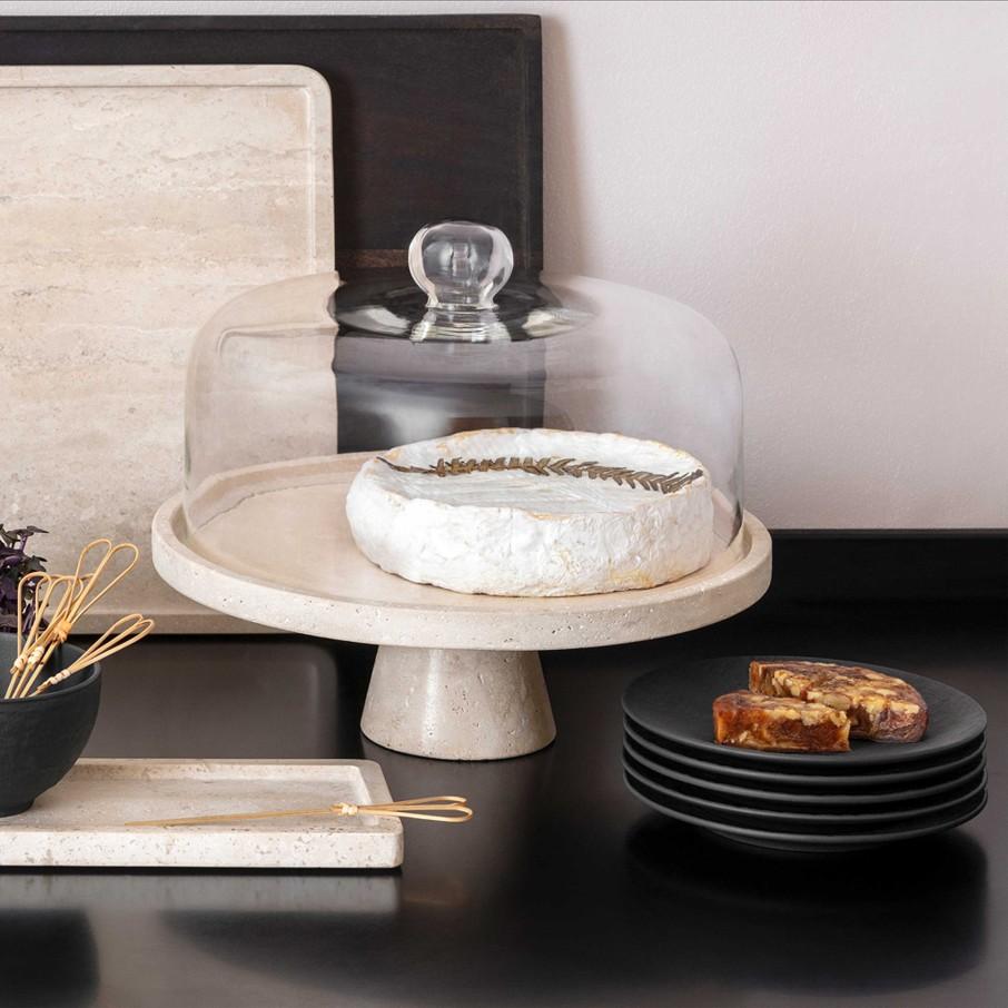 Skleněný poklop k podnos na noze Manufacture Travertine, Ø 28 cm