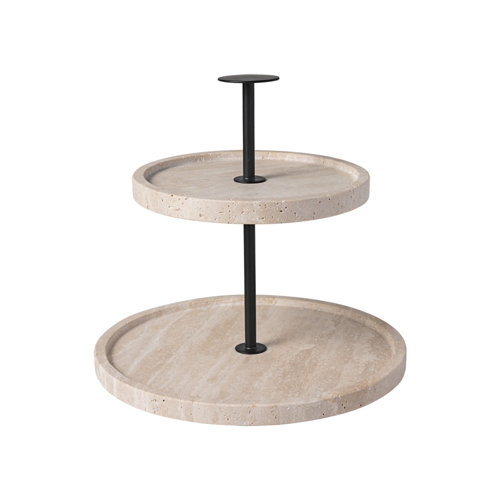 Dvoupatrový etažér z přírodního kamene Manufacture Travertine, Ø 24,5 cm