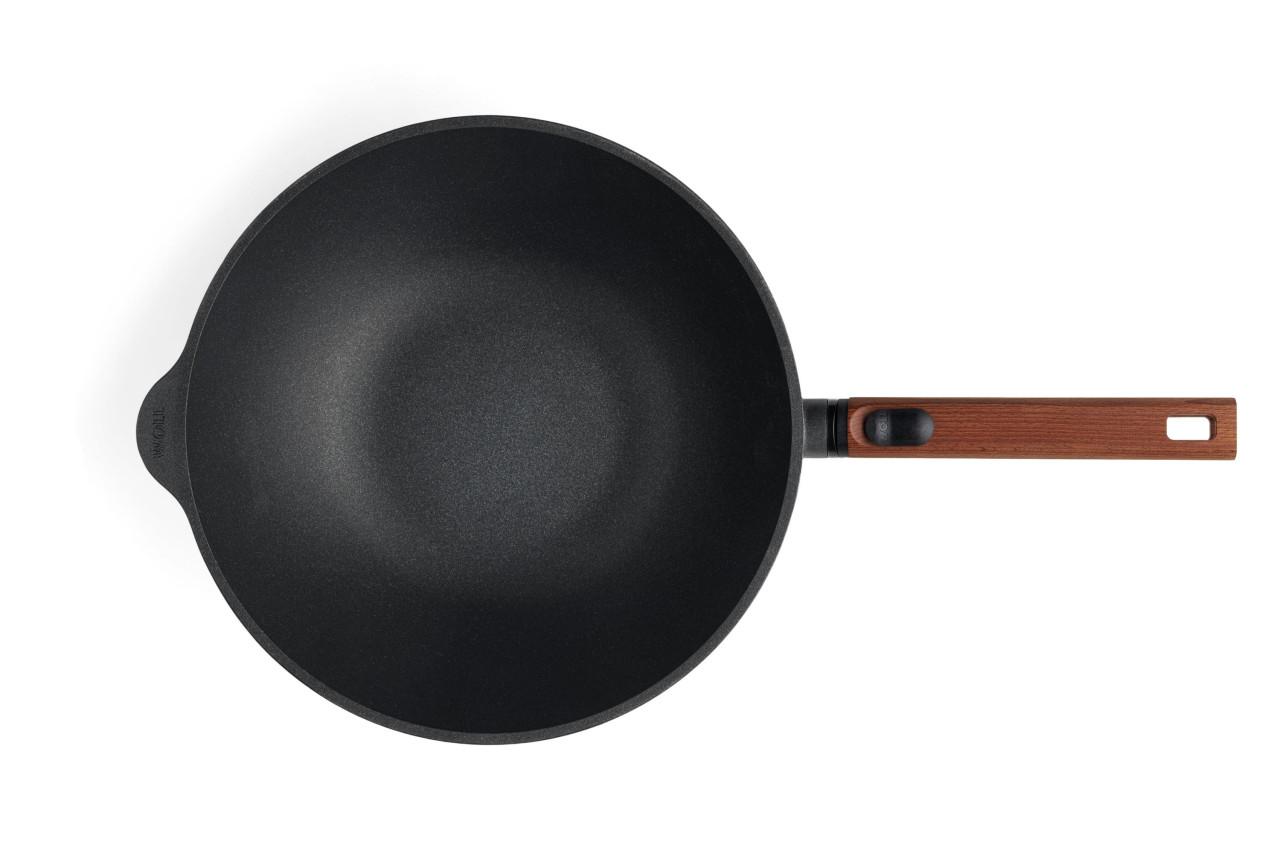 Nepřilnavá wok pánev Eco Logic QXR s dřevěnou odnímatelnou rukojetí, 30 cm