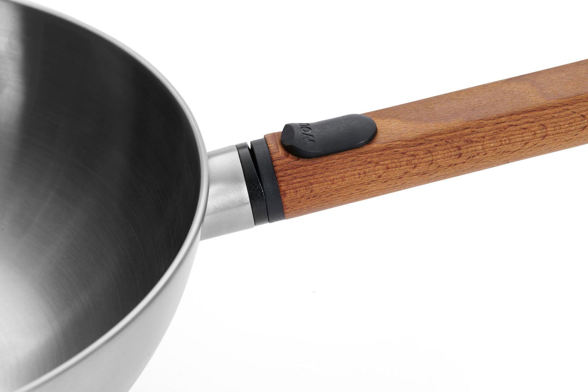 Nerezová wok pánev Logic Steel s dřevěnou odnímatelnou rukojetí, Ø 30 cm