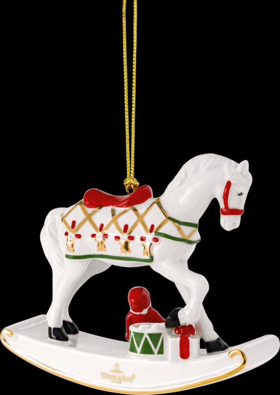 Závěsná porcelánová ozdoba Christmas Classics 2025, Houpací kůň, 8,9 cm