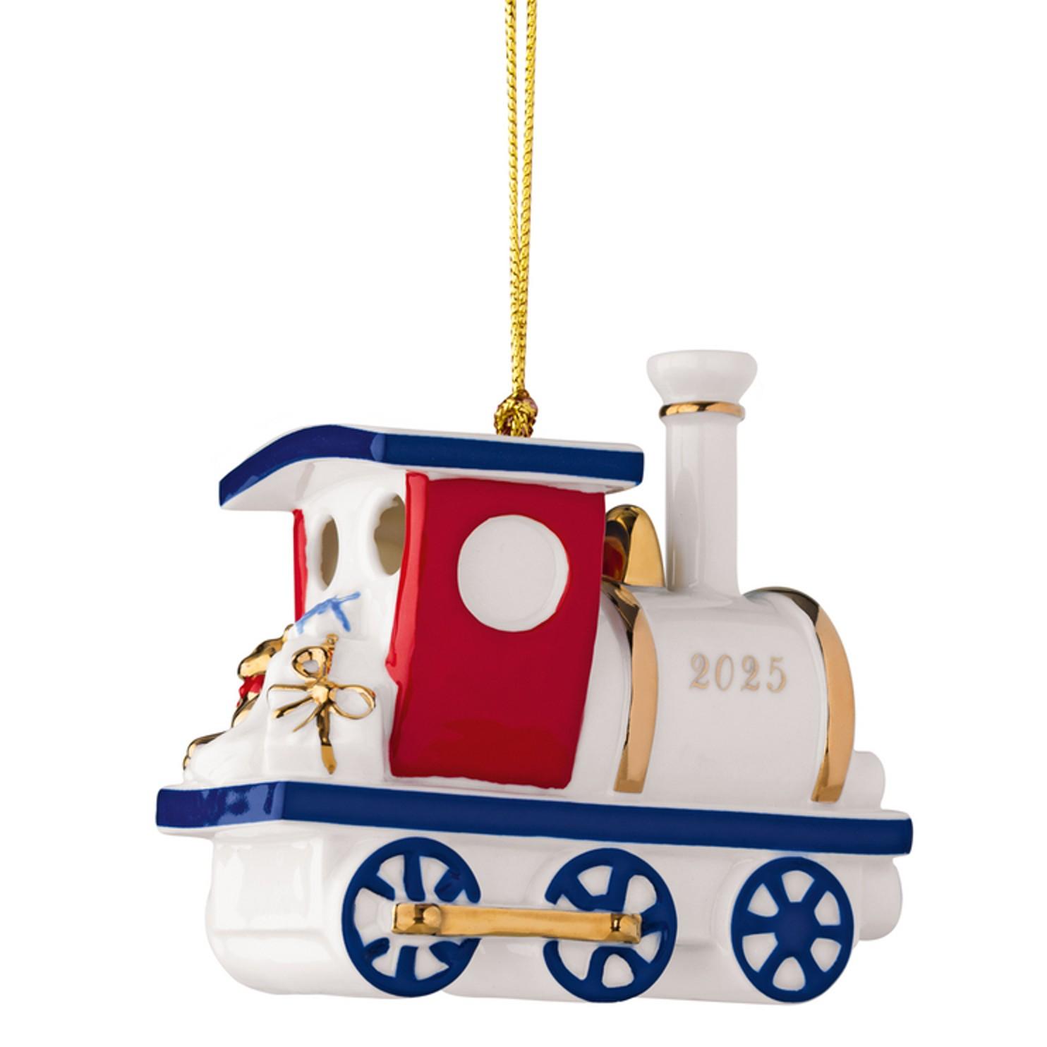 Závěsná porcelánová ozdoba Christmas Classics 2025, Lokomotiva, 9 cm