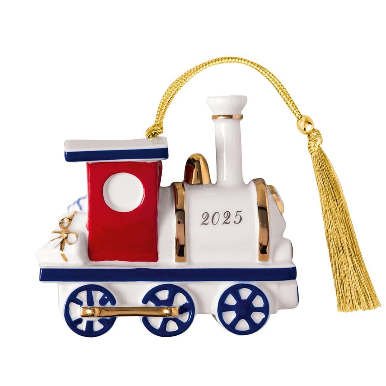 Závěsná porcelánová ozdoba Christmas Classics 2025, Lokomotiva, 9 cm