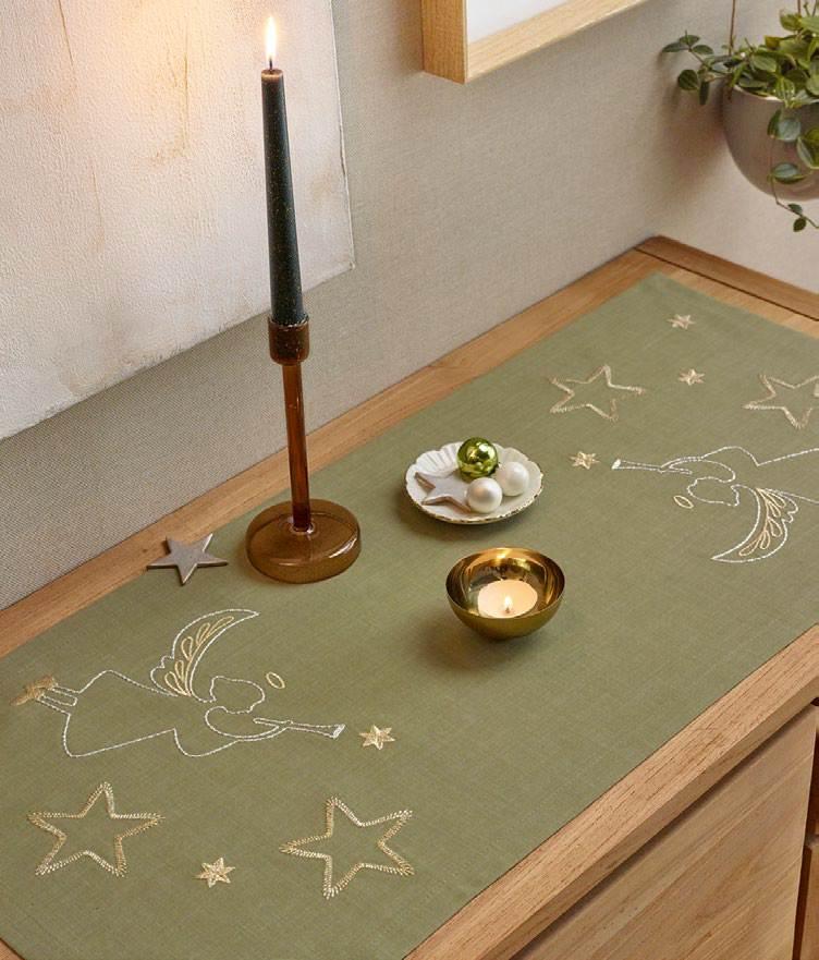 Běhoun na stůl Stardust, 50 × 150 cm, sage