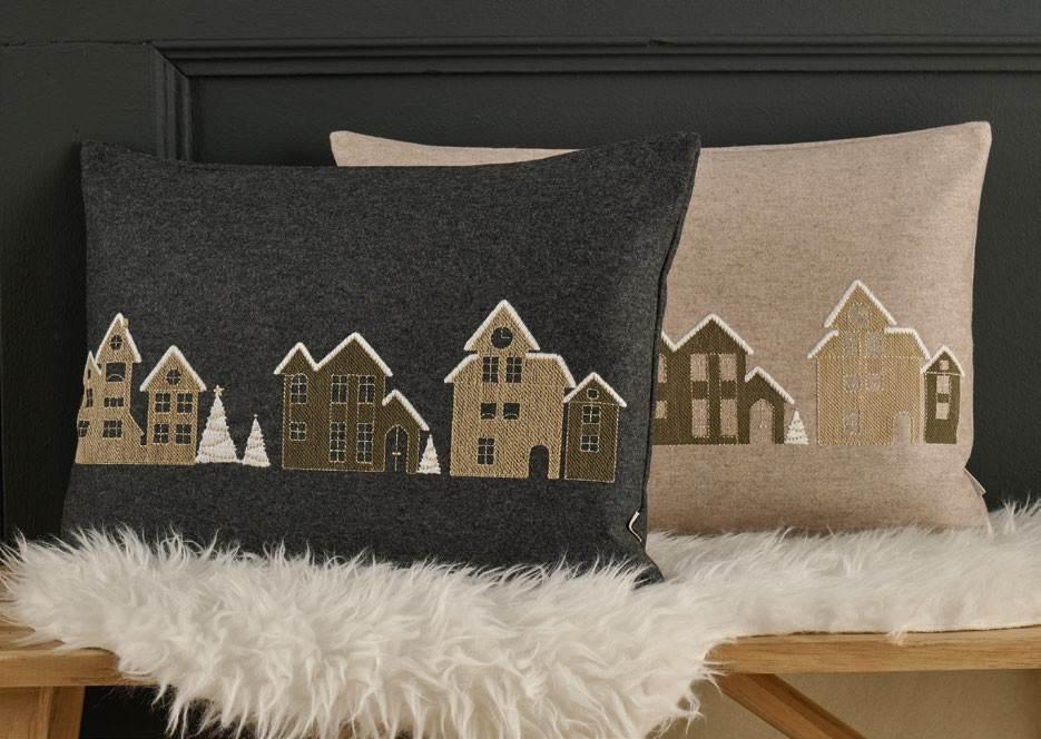 Vlněný povlak na polštář Village, 34 × 50 cm, graphite