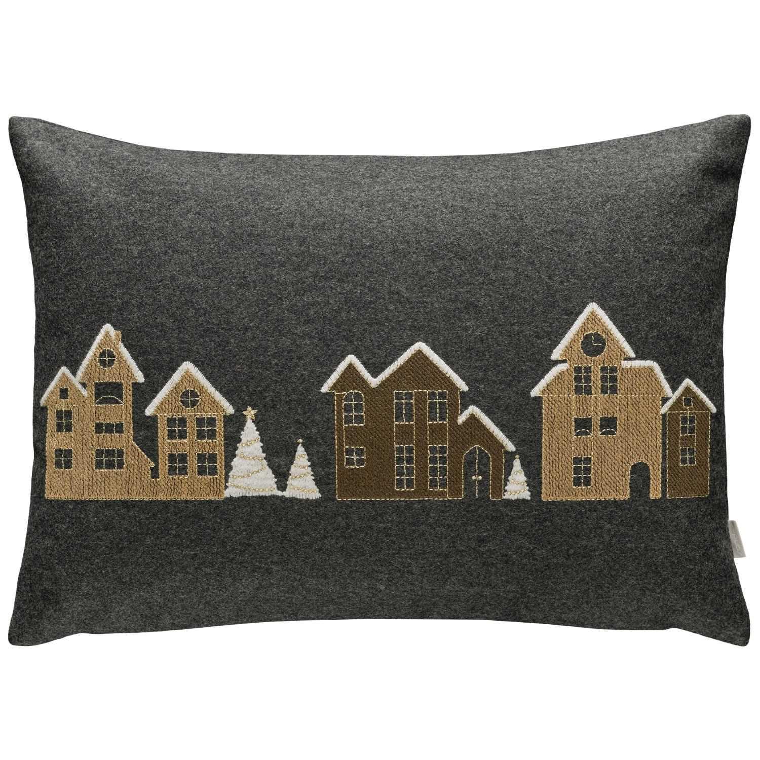 Vlněný povlak na polštář Village, 34 × 50 cm, graphite