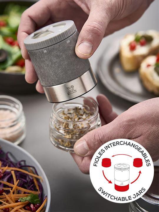 Duo mlýnků Maestro na sůl a pepř se 6 zásobníky, kořením a popisovačem