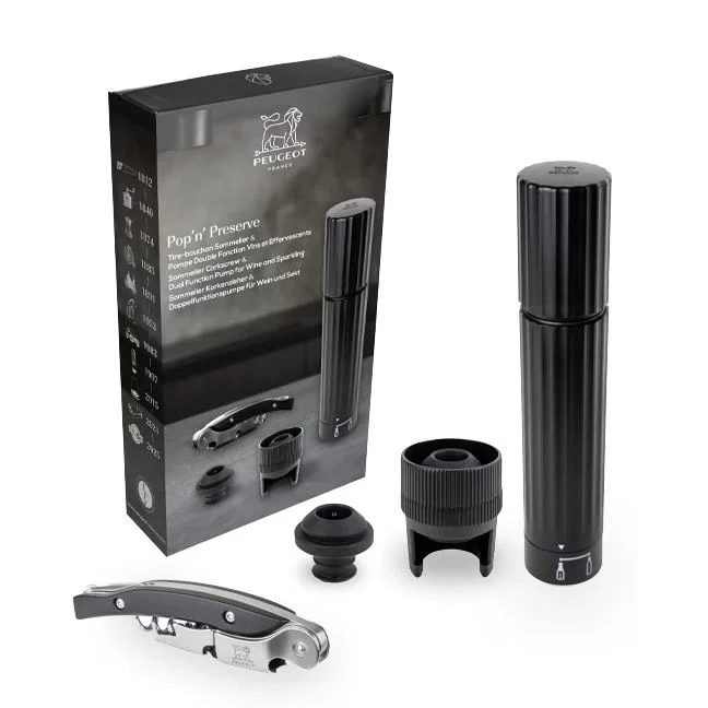 Dárková sada Pop‘n Preserve: ruční pumpička na víno a šampaňské + someliérská vývrtka + zátky na vín