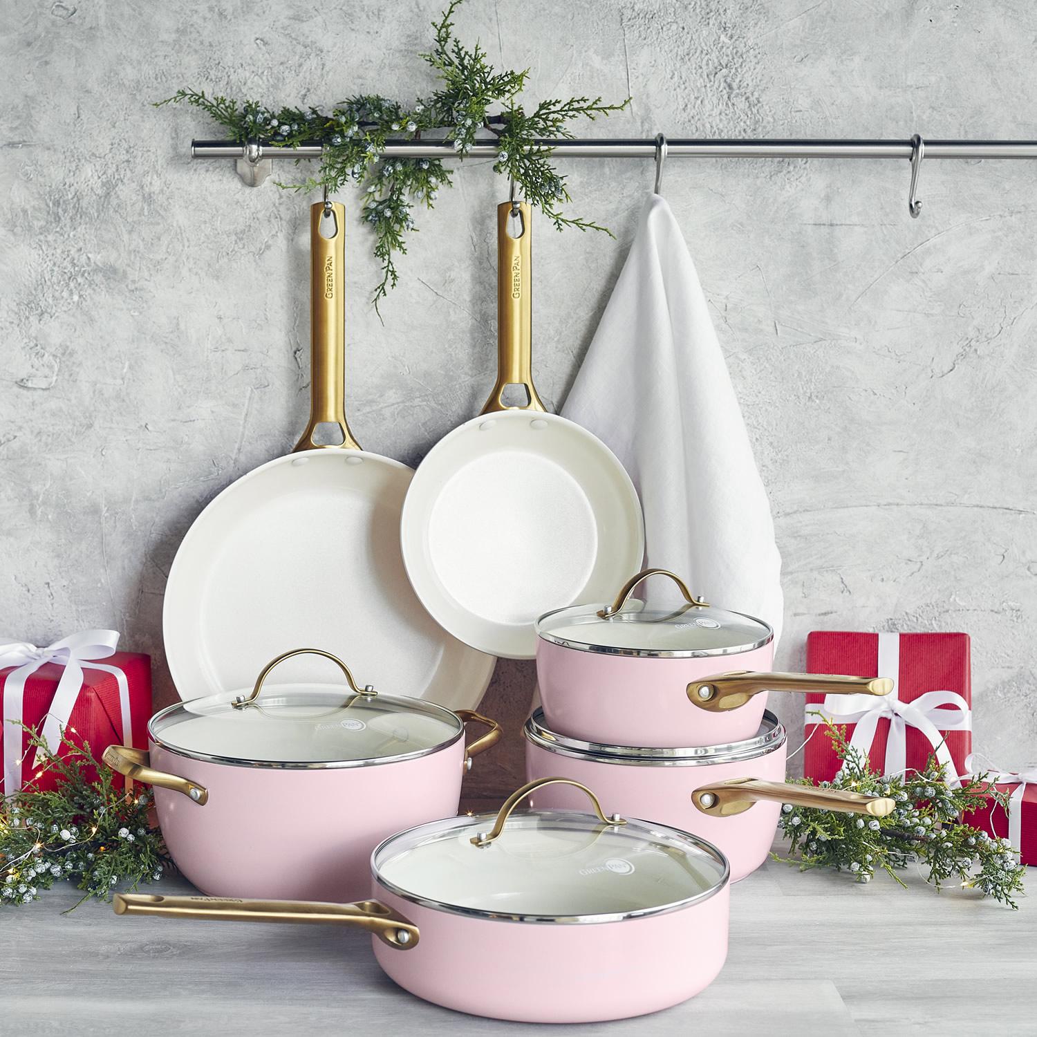 Sada nádobí s nepřilnavým keramickým povrchem, Padova Reserve, 10 ks, pastelově růžová